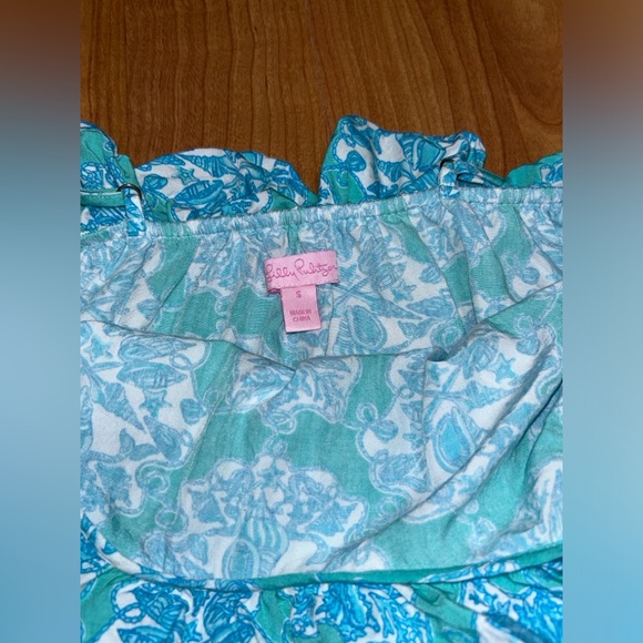 Lilly Pulitzer Spaghetti Strap Small Blue green Nautical Shells Dress Ruffle - Picture 4 of 7